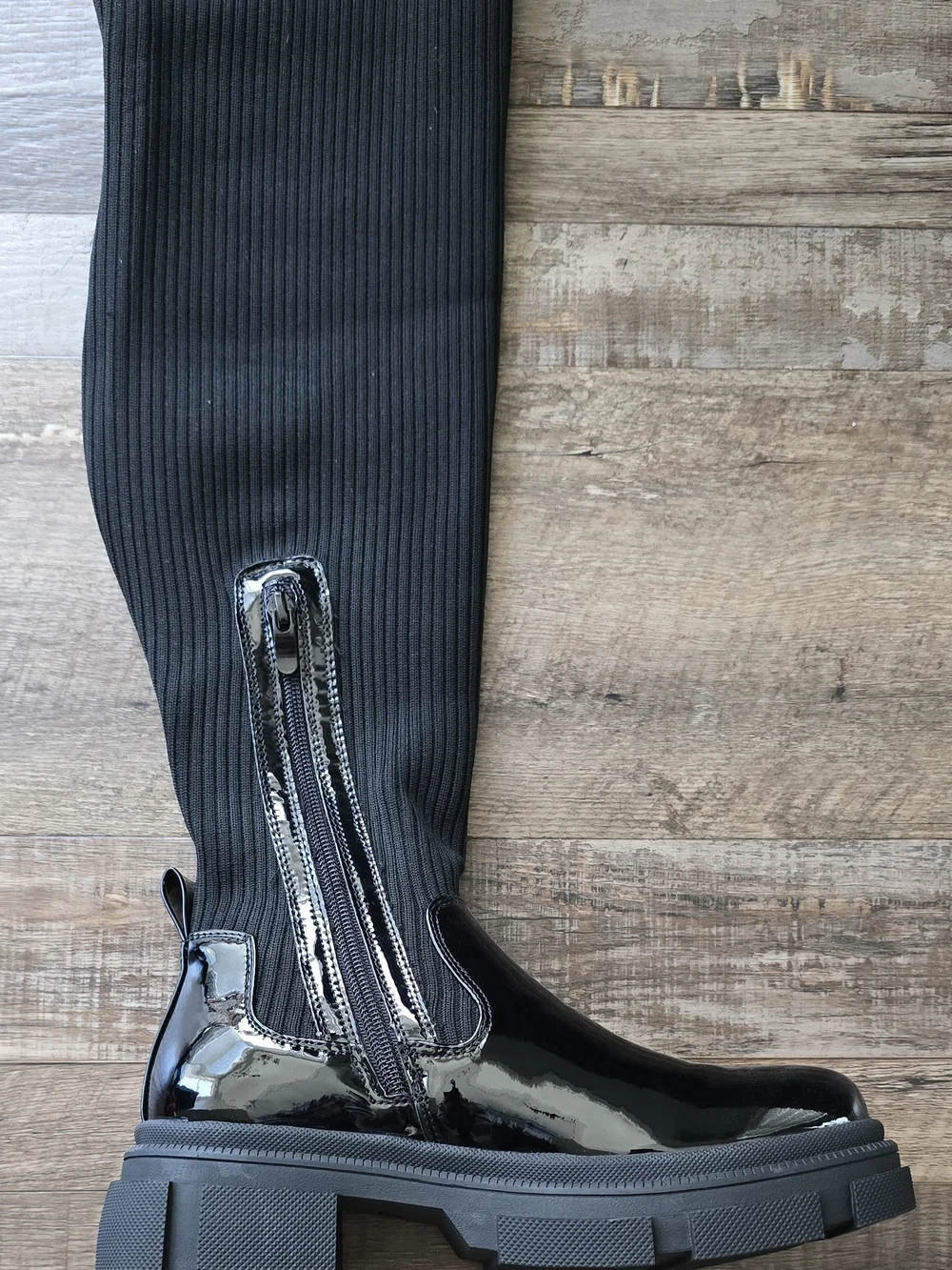 Black Knitted Thigh High Boots Sz. 37 NWOT